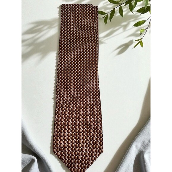 Calvin Klein Brown Silk Geometric Necktie Mid Century Modern Classic - Picture 5 of 12
